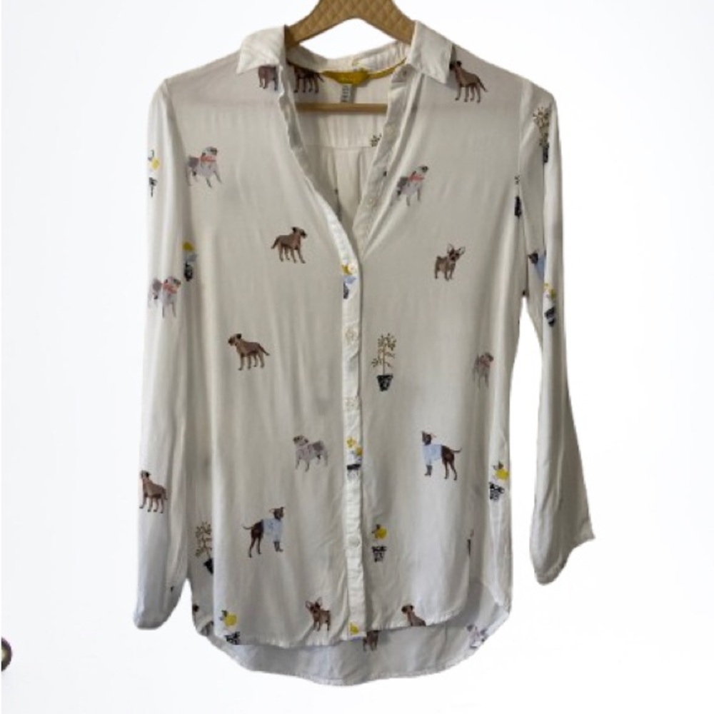 Joules White Canine Pattern Button Down Shirt